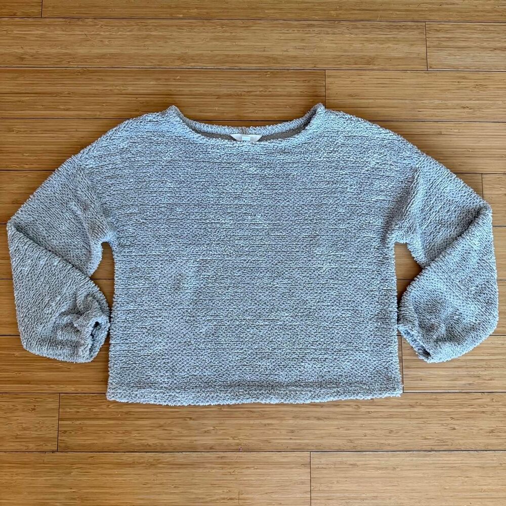 LC Lauren Conrad Soft Textured Knit Balloon Sleeve Sweater S Grey Blue